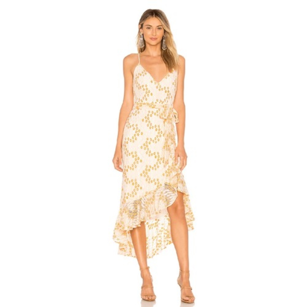 Lovers + Friends Bridget MIDI Dress in Ivory & Orange Size Medium NWT (READ) 4-8